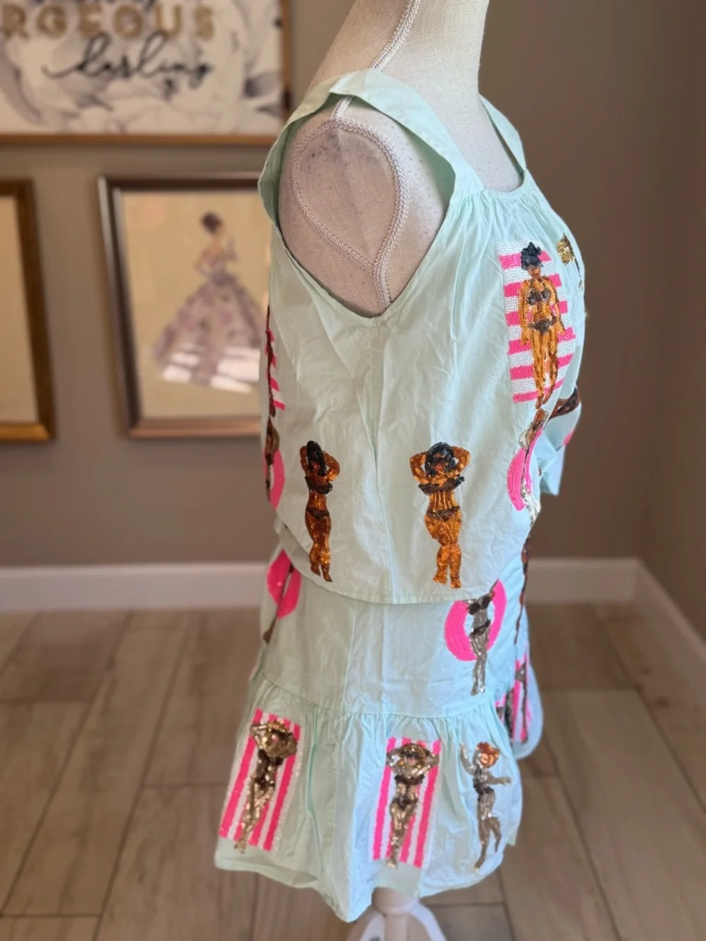 QUEEN OF SPARKLES Mint Sequin Pool Party Tank and Skirt Set - Picture 7 of 13